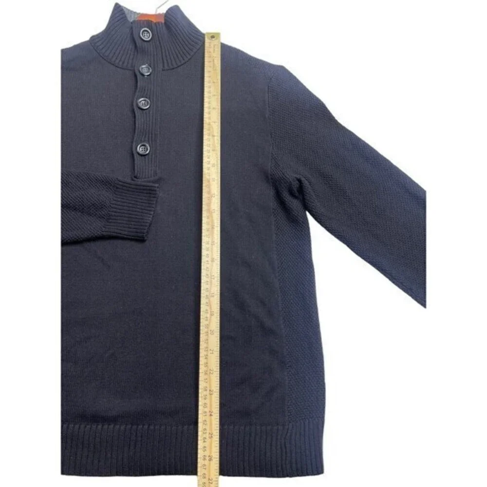 Carbon2cobalt Mens Sweater Knit 1/4 Button Cotton Navy‎ Long Sleeve Sz Large